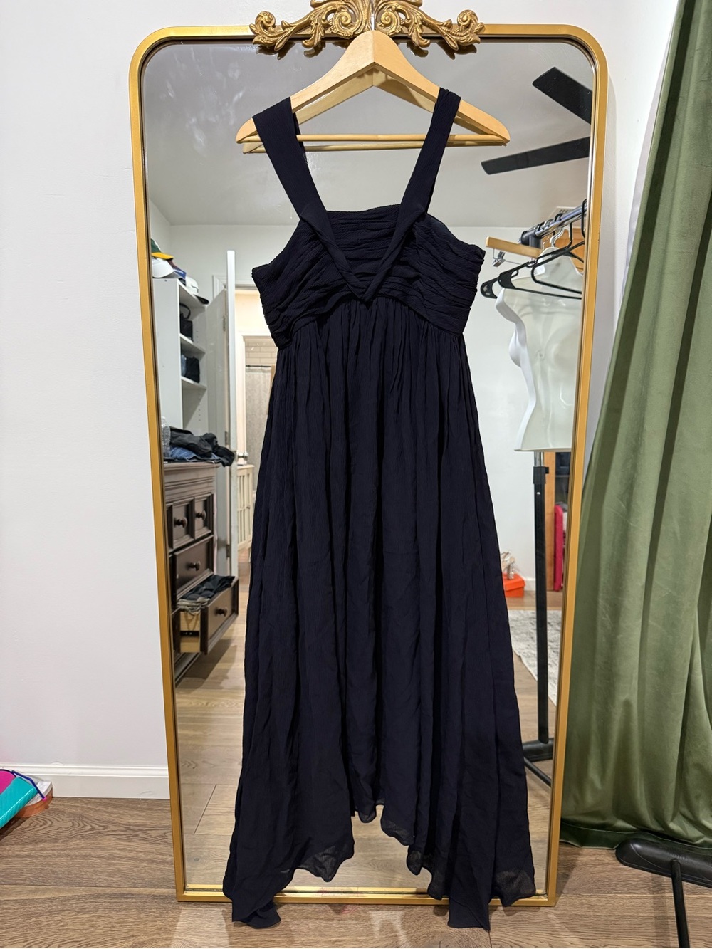 ADEAM Black Sleeveless Maxi Dress with Gathered Bodice
